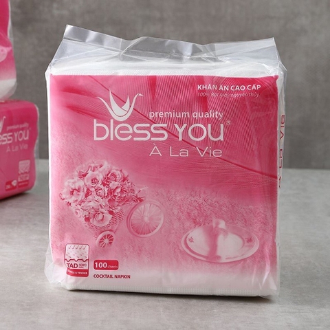 [Thùng 48 Bịch] Khăn Ăn Vuông Lớn 16x16cm BLESS YOU Cao Cấp À La Vie Bịch 100 tờ