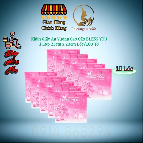 Khăn Giấy Ăn Cao Cấp BLESS YOU 23cm x 23cm, 1 Lốc 100 Tờ (Combo 10 Lốc)