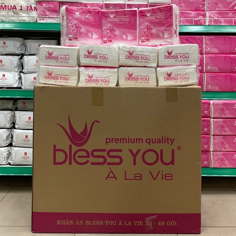 [Thùng 48 Bịch] Khăn Ăn Vuông Lớn 16x16cm BLESS YOU Cao Cấp À La Vie Bịch 100 tờ