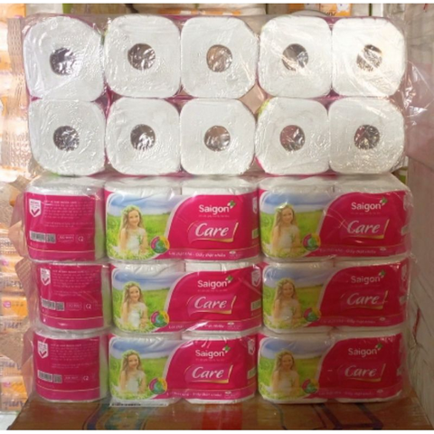 Lốc 10 Cuộn Giấy Vệ Sinh Saigon Care 2 Có Lõi_ Sài Gòn Hồng