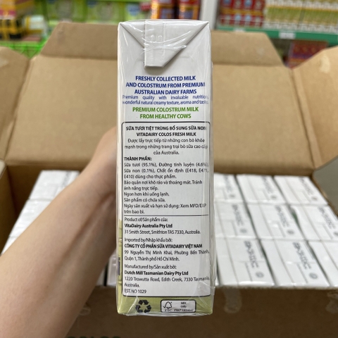 Thùng 24 Hộp 180ml Sữa Non Tươi VitaDairy Colos Fresh Milk - Tasmania Úc