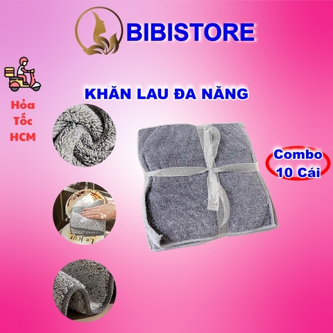 Combo 10 Khăn Lau Đa Năng Màu Xám size 21cm x 21cm