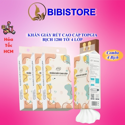 Khăn Giấy Rút TOPGIA Đa Sắc Bịch 1280 Tờ 4 Lớp
