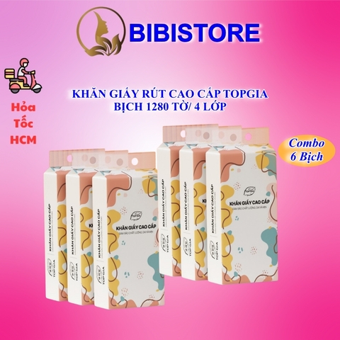 Khăn Giấy Rút TOPGIA Đa Sắc Bịch 1280 Tờ 4 Lớp