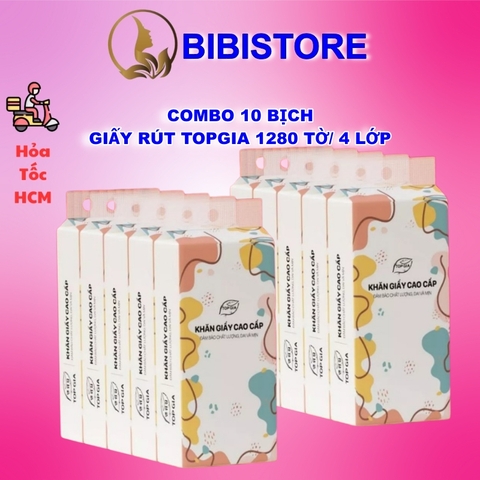 Khăn Giấy Rút TOPGIA Đa Sắc Bịch 1280 Tờ 4 Lớp