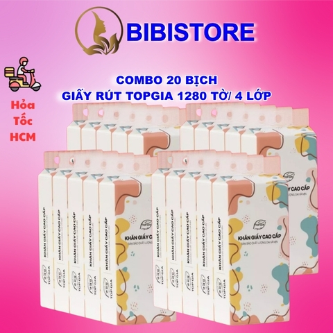 Khăn Giấy Rút TOPGIA Đa Sắc Bịch 1280 Tờ 4 Lớp