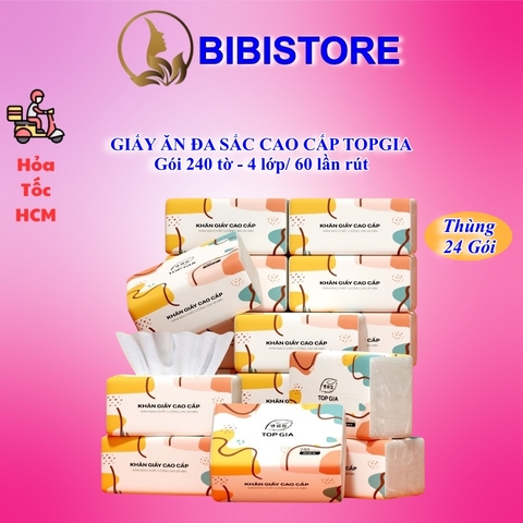 Giấy Ăn Topgia Đa Sắc Cao Cấp Gói 240 Tờ 4 Lớp