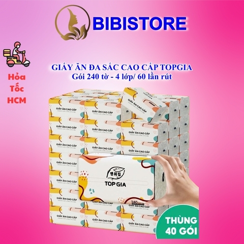 Giấy Ăn Topgia Đa Sắc Cao Cấp Gói 240 Tờ 4 Lớp
