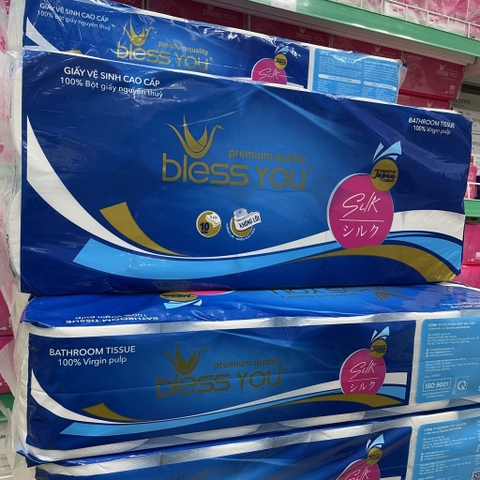 (Có Mã QR) Lốc 1 Cuộn Xanh Giấy Vệ Sinh Bless You Silk Không Lõi 3 Lớp