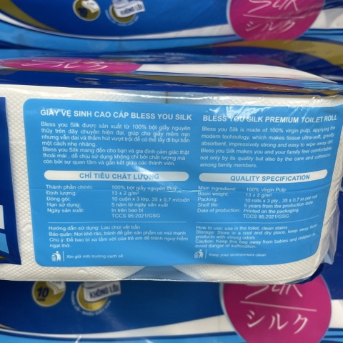 (Có Mã QR) Lốc 1 Cuộn Xanh Giấy Vệ Sinh Bless You Silk Không Lõi 3 Lớp