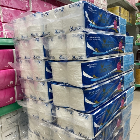 (Có Mã QR) Lốc 1 Cuộn Xanh Giấy Vệ Sinh Bless You Silk Không Lõi 3 Lớp
