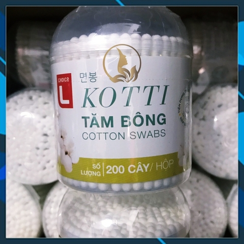 (Lotte) Tăm Bông Thân Nhựa Hộp Tròn Choice L - Hộp 200 Cây