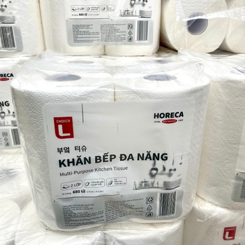 ̣(Hoả Tốc HCM, Lotte) Lốc 4 Cuộn Lớn - Khăn Bếp Đa Năng Choice L 2 Lớp 680 Tờ - 170 Tờ/ Cuộn (BibiStore)
