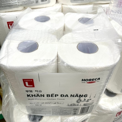 ̣(Hoả Tốc HCM, Lotte) Lốc 4 Cuộn Lớn - Khăn Bếp Đa Năng Choice L 2 Lớp 680 Tờ - 170 Tờ/ Cuộn (BibiStore)