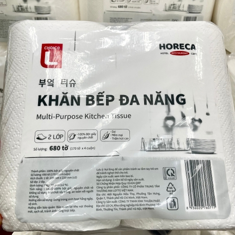 ̣(Hoả Tốc HCM, Lotte) Lốc 4 Cuộn Lớn - Khăn Bếp Đa Năng Choice L 2 Lớp 680 Tờ - 170 Tờ/ Cuộn (BibiStore)