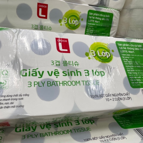 (Hoả Tốc HCM, Lotte) Lốc 12 Cuộn Cực Đã - Giấy Vệ Sinh 3 Lớp Choice L