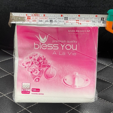 [Combo 10 Bịch] Có Mã QR - Khăn Ăn Vuông Nhỏ 12cm x12cm BLESS YOU Bịch 100 Tờ