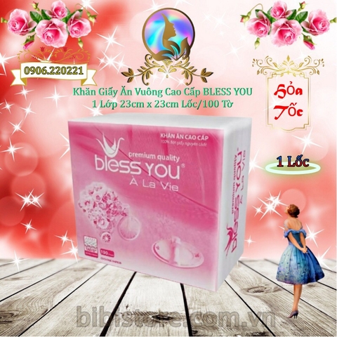 (Hoả Tốc HCM) Có Mã QR - Khăn Ăn Vuông Nhỏ 12cm x12cm BLESS YOU Bịch100 Tờ