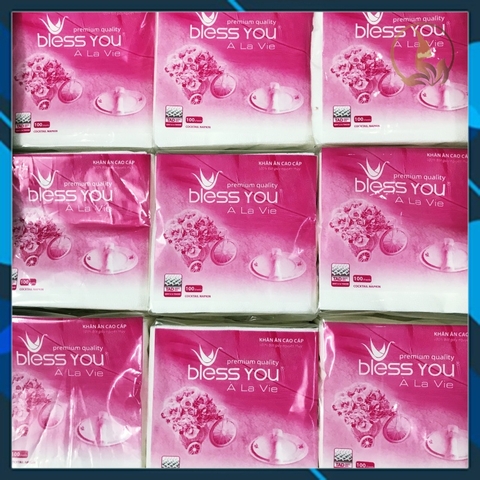[Combo 4 Bịch] Có Mã QR - Khăn Ăn Vuông Nhỏ 12cm x12cm BLESS YOU Bịch 100 Tờ