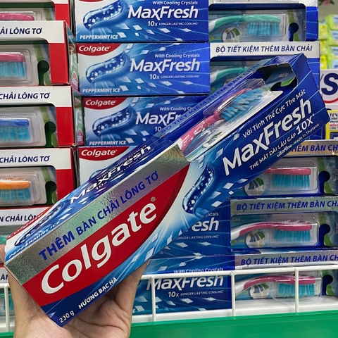 (Tặng bàn chải) Kem đánh răng Colgate Ngừa sâu răng Chắc khoẻ / Maxfresh 225g (Bibistore)