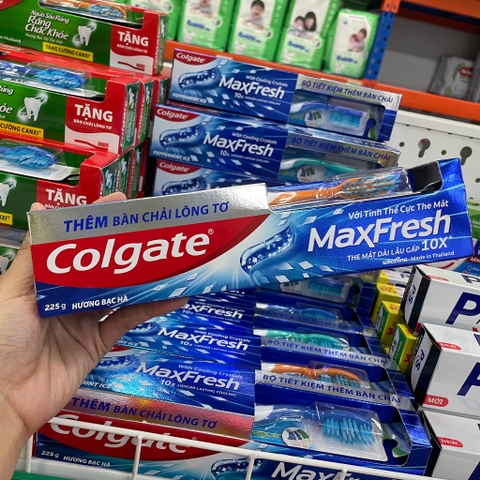 (Tặng bàn chải) Kem đánh răng Colgate Ngừa sâu răng Chắc khoẻ / Maxfresh 225g (Bibistore)