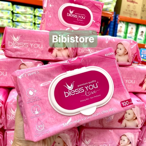 [Thùng 24 Gói, Hàng Mới] Khăn Ướt Bless You Không Mùi Gói 100 Miếng (Bibistore)