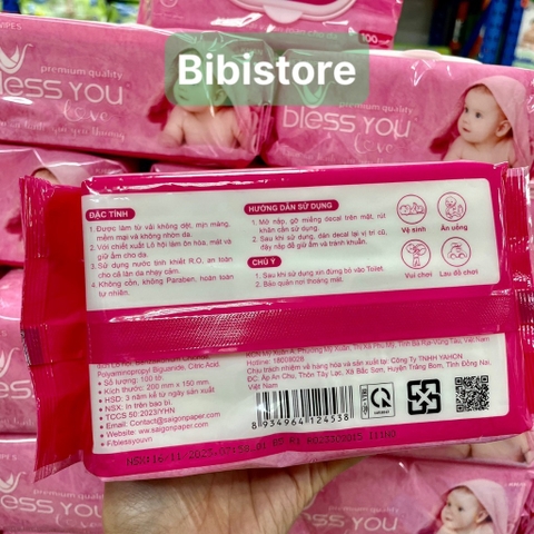 (HCM, Hàng Mới) Khăn Ướt Bless You Không Mùi Gói 100 Miếng (Bibistore)