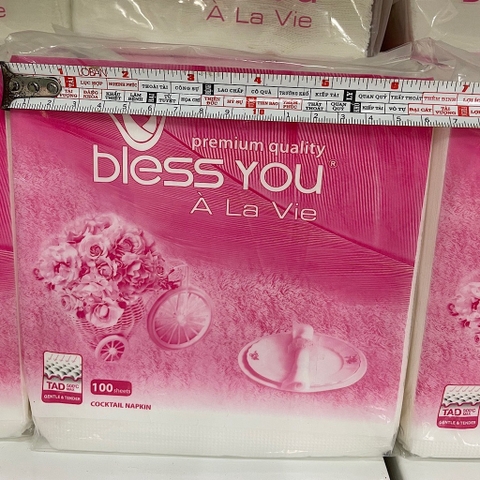 (Hoả Tốc HCM) Có Mã QR - Khăn Ăn Vuông Lớn 16cm x16cm BLESS YOU Bịch 100 Tờ