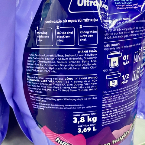 Nước Giặt Xả Maxkleen Túi 3.8Kg