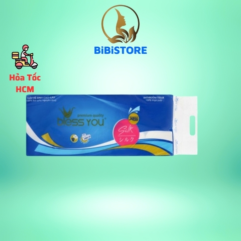 (Có Mã QR) Lốc 1 Cuộn Xanh Giấy Vệ Sinh Bless You Silk Không Lõi 3 Lớp