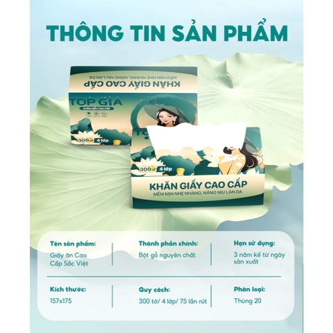 Khăn giấy Topgia Giấy ăn Sắc Việt cao cấp thùng 20 gói  300 tờ 4 lớp 75 rút mềm mịn (Bibistore)