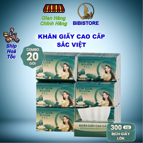 Khăn giấy Topgia Giấy ăn Sắc Việt cao cấp thùng 20 gói  300 tờ 4 lớp 75 rút mềm mịn (Bibistore)