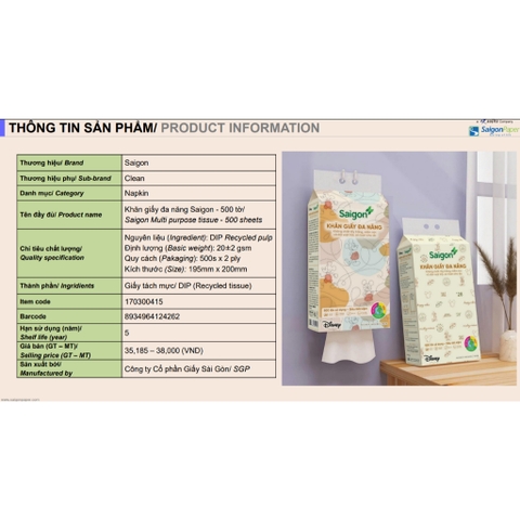 Khăn Giấy Rút Saigon Treo Tường 2 Lớp Gói 500 Tờ