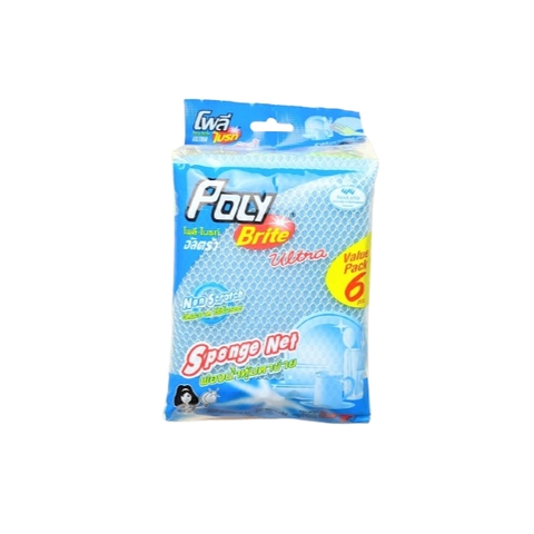 (Bịch 6 Cái) Miếng rửa chén Chùi nồi mút bọc lưới POLY BRITE (Bibistore TB)