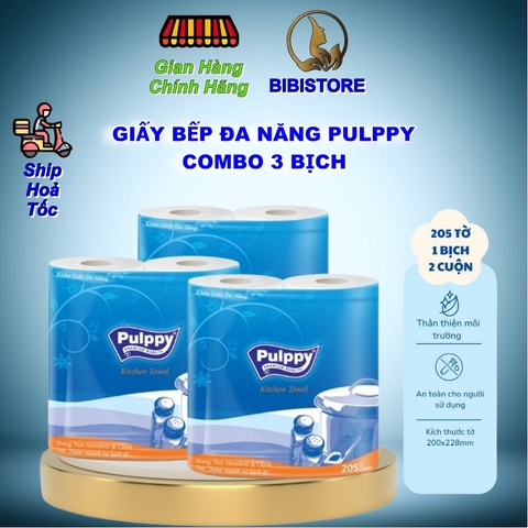 GIẤY LAU BẾP ĐA NĂNG PULPPY 2 CUỘN 205 TỜ/ BỊCH (Bibistore TB)