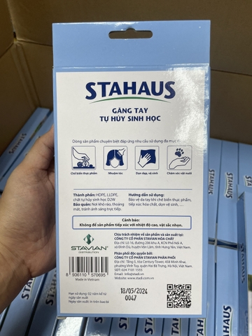 Găng Tay Tự Hủy Sinh Học STAHAUS Hộp 100 cái