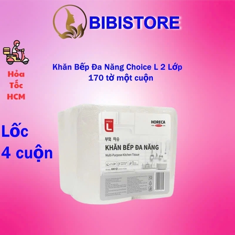 Lốc 4 Cuộn Khăn Bếp Đa Năng Lotte Choice L 2 Lớp 680 Tờ (170 Tờ/ Cuộn)