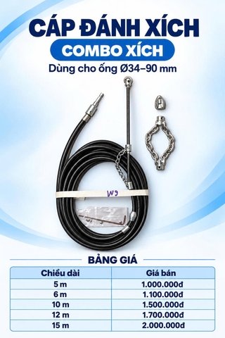 Cáp đánh xích lõi 6mm thông cống-Làm sạch đường ống thoát nước bằng máy khoan