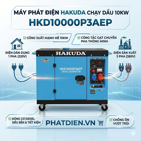 Hakuda HKD10000P3AEP: Máy Phát Điện 10KW Chạy Dầu 