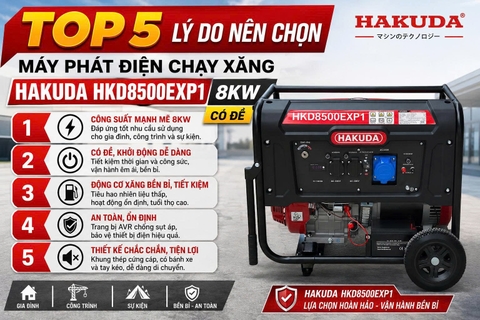 Top 5 Lý Do Nên Chọn Máy Phát Điện Chạy Xăng Hakuda HKD8500EXP1 8KW Có Đề