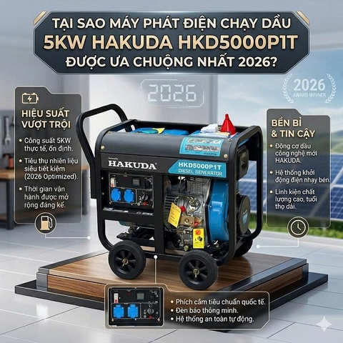 Tại Sao Máy Phát Điện Chạy Dầu 5KW Hakuda HKD5000P1T Được Ưa Chuộng Nhất 2026?