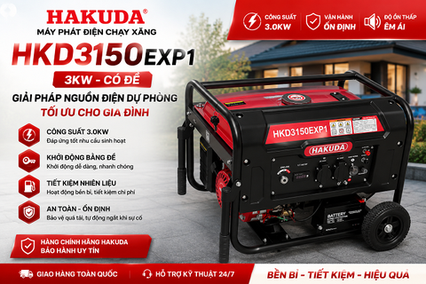Máy Phát Điện Chạy Xăng HAKUDA HKD3150EXP1 3KW Đề – Nguồn Điện Dự Phòng Tối Ưu Cho Gia Đình