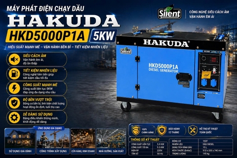 Máy Phát Điện Chạy Dầu 5KW Hakuda HKD5000P1A: Giải Pháp Năng Lượng Bền Bỉ, Tiết Kiệm