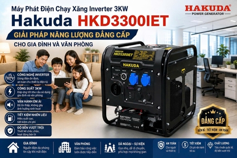 Máy Phát Điện Chạy Xăng Inverter 3KW Hakuda HKD3300IET: Giải Pháp Năng Lượng Đẳng Cấp Cho Gia Đình Và Văn Phòng