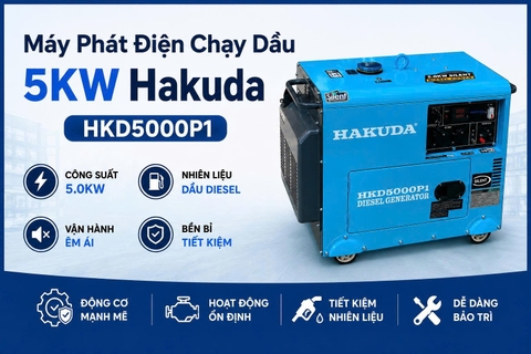 Máy Phát Điện Chạy Dầu Hakuda 5KW HKD5000P1 – Nguồn Điện Dự Phòng Mạnh Mẽ, Tiết Kiệm Nhiên Liệu