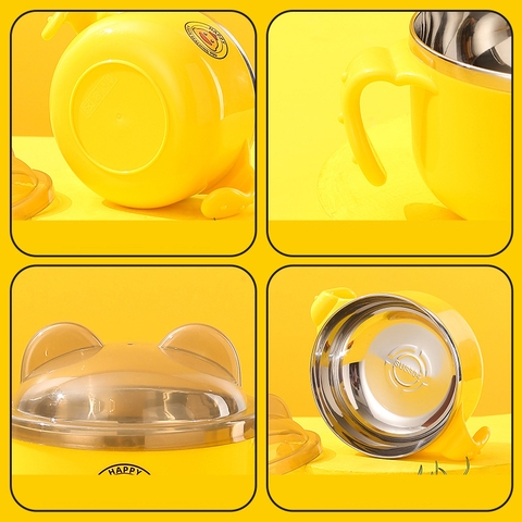 Bát ăn dặm inox có tay cầm Happy Duck 450ml