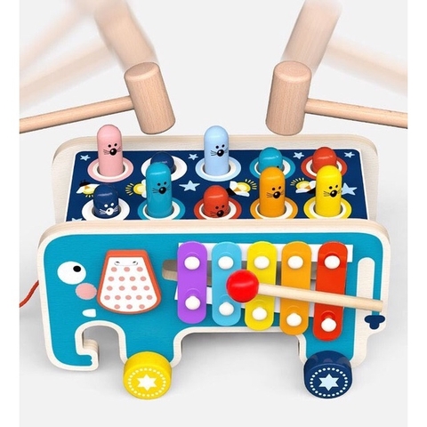 Đồ chơi gỗ đập chuột kết hợp đàn 3N1 hình voi cho bé