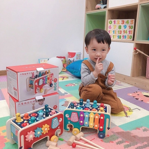 Đồ chơi gỗ đập chuột kết hợp đàn 3N1 hình voi cho bé