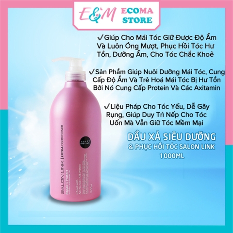 DẦU XẢ SALON LINK EXTRA PHỤC HỒI DƯỠNG TÓC CHO NHUỘM YẾU DỄ GẪY RỤNG GIỮ NẾP MƯỢT TÓC 1000ML NHẬT BẢN ECOMA