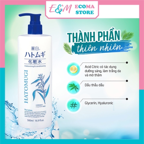 NƯỚC HOA HỒNG TONER DƯỠNG ẨM TRẮNG DA SE KHÍT LỖ CHÂN LÔNG HATOMUGI Ý DĨ 500ML NHẬT BẢN - ECOMA